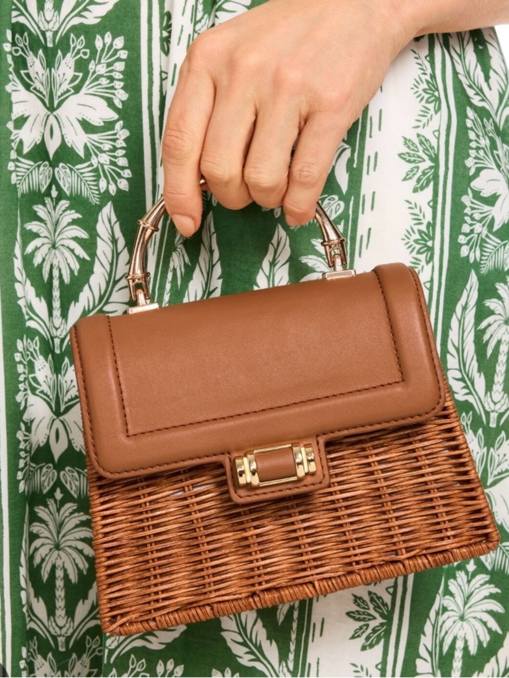 Talbots Tan Leather & Wicker Mini Top-Handle Bag